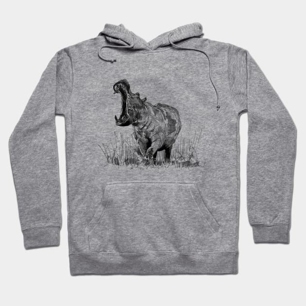 Hippo Ink Drawing Hoodie by Fireside Press